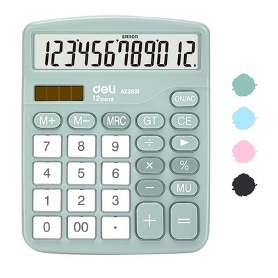 12 Digit Desktop Calculator Solar Battery Dual Power LCD Office Calculator Green