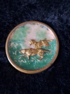 1920s Bronze & Enamel Pointer Dog Hunting Brooch W H Jackson Mold