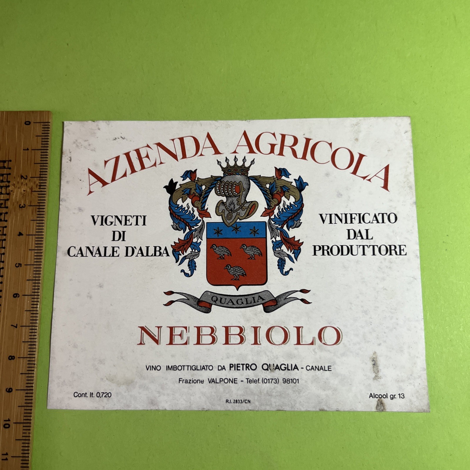 AZIENDA AGRICOLA NEBBIOLO VIGNETI DI CANALE D'ALBA P. QUAGLIA - ETICHETTA