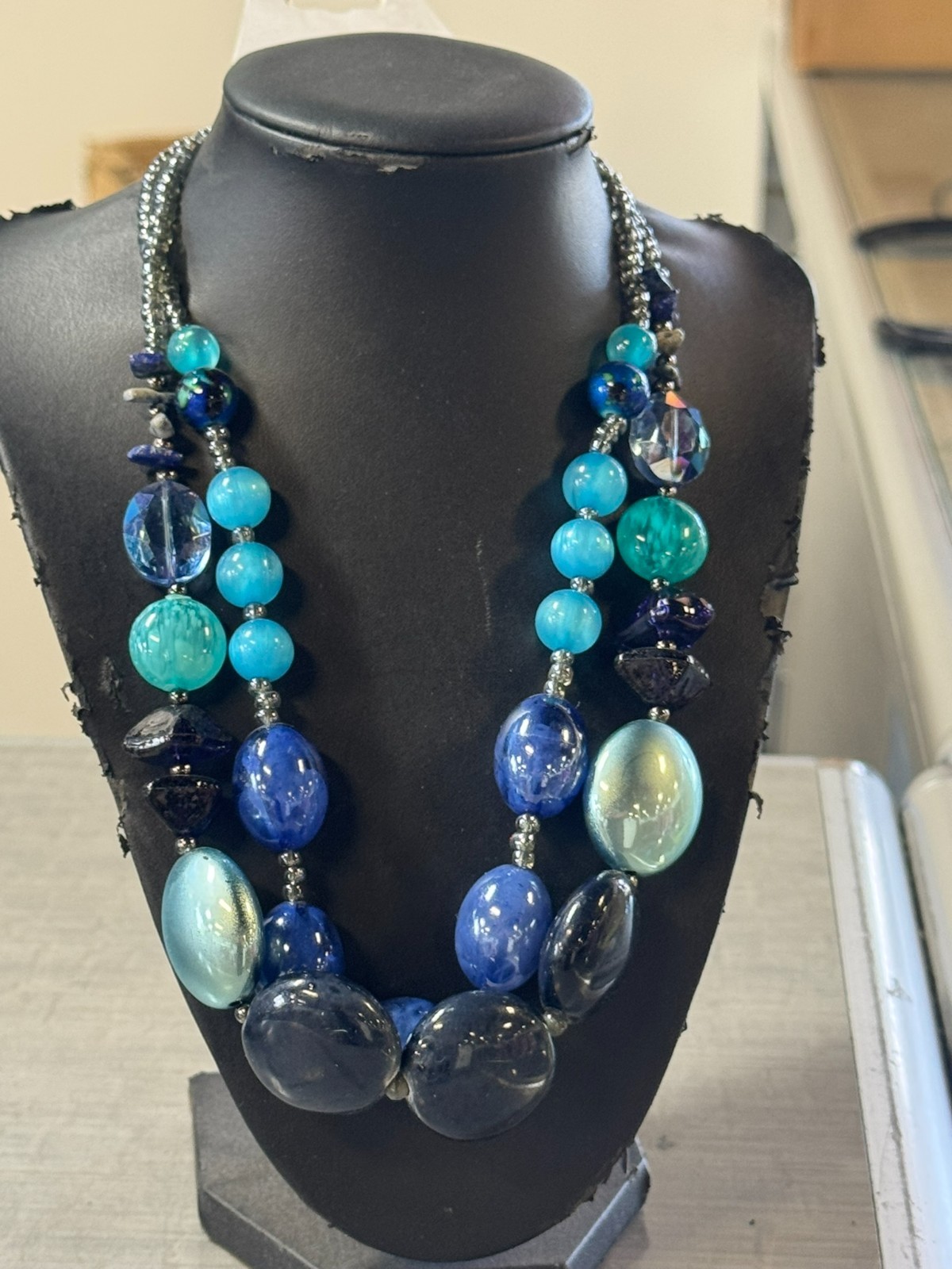 Blue Multicolor Chunky Beaded Statement Necklace … - image 3