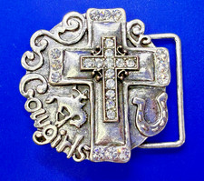 Cowgirls Cross Rhinestone Religious Bucking Bronco Horse Rider Belt Buckle