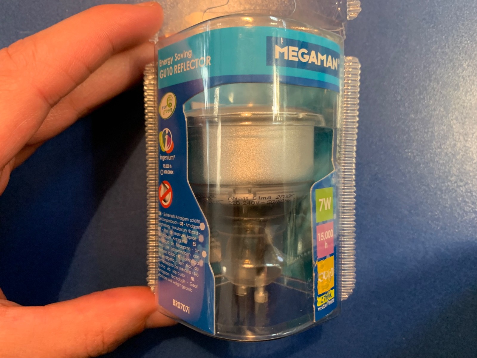 MEGAMAN GU10 Energy Saving Lamp 7W Reflector 15,000h 2700K Warm White 65x50mm