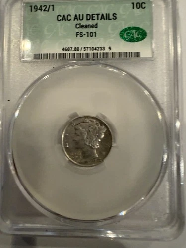 1942/41 Mercury Dime AU DETAILS (cleaned) DDO FS-101