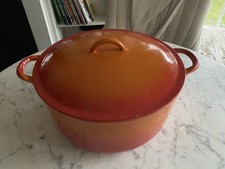 Vintage 60s Descoware Orange Flame Belgium FE 12 2-F Dutch Oven with Lid 10 1/2"
