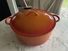 Vintage 60s Descoware Orange Flame Belgium FE 12 2-F Dutch Oven with Lid 10 1/2"