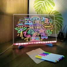 LED Note Board with 7 Colors LED Drawing Board with Stand Light Up Dry Erase ...