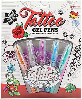 Brandsseller 5 Tattoo Glitter Gel Stifte mit Schablone
