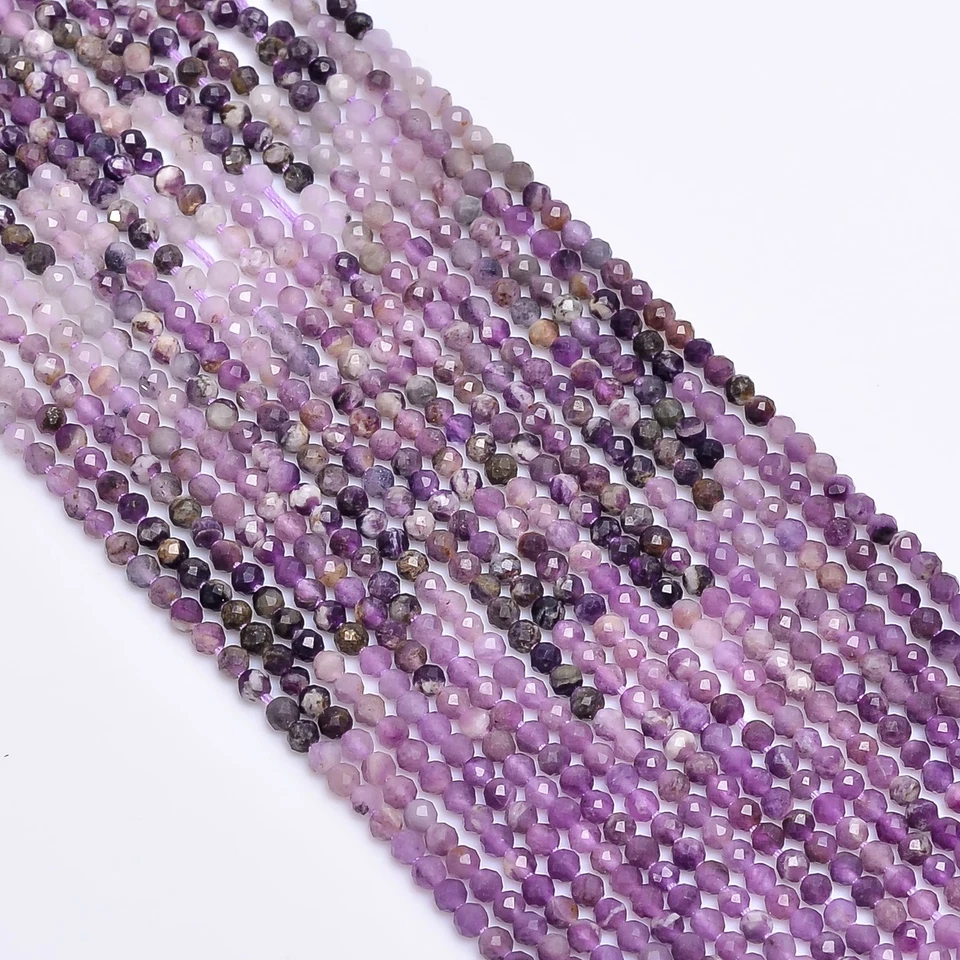 Cuentas facetadas de piedras preciosas de Sugilite natural forma redonda 2,5-3 mm hilo 12,5" 408 Foto 2 de 2