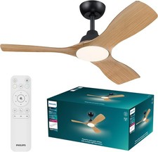 Philips Olas 107cm Ceiling Fan with LED Light Remote DC Motor Black/Wood Dimmabl