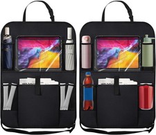 2PCS Car Backseat Organizer with Clear 10" Tablet Holder  5 Storage Pockets - S