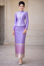 Elegant Thai Traditional Silk Dress Set Purple Skirt Jacket Formal Wedding Out