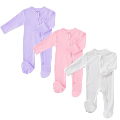 Baby 2 Way Zipper Girls Boys 100% Cotton Footed Sleep and Play with Mitten Cu...