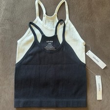 Ododos Pair of Cropped Ribbed Tank Tops Black, and White Size XS/S