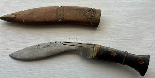 Vintage Indian Kukri Knife with A Wooden Brass Tipped Sheath