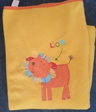 Mothercare Large Fleece Cot Blanket Yellow Lion Orange Trim Used 8764667