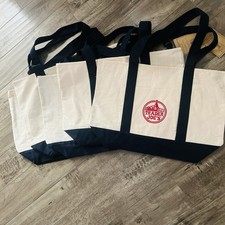 Trader Joe's Foldable Reusable Tote Bag Cotton Polyester White Navy Blue