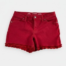 Cat  Jack Girls Red Super Stretch Denim Shorts Eyelet Trim Hem Size XL 14/16