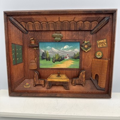 Windsor Canada Souvenir 3D Cabin Shadow Box Picture Handmade Diorama 10  x 12 