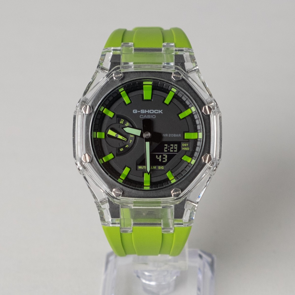 Custom G-Shock GA-2100 Transparent Case Light Green/ Black Steel