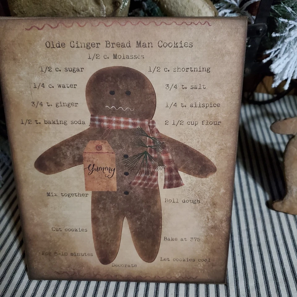 PRIMITIVE VICTORIAN VINTAGE CHRISTMAS KITCHEN GINGERBREAD REAL RECIPE BAKER SIGN - Image 4 of 4