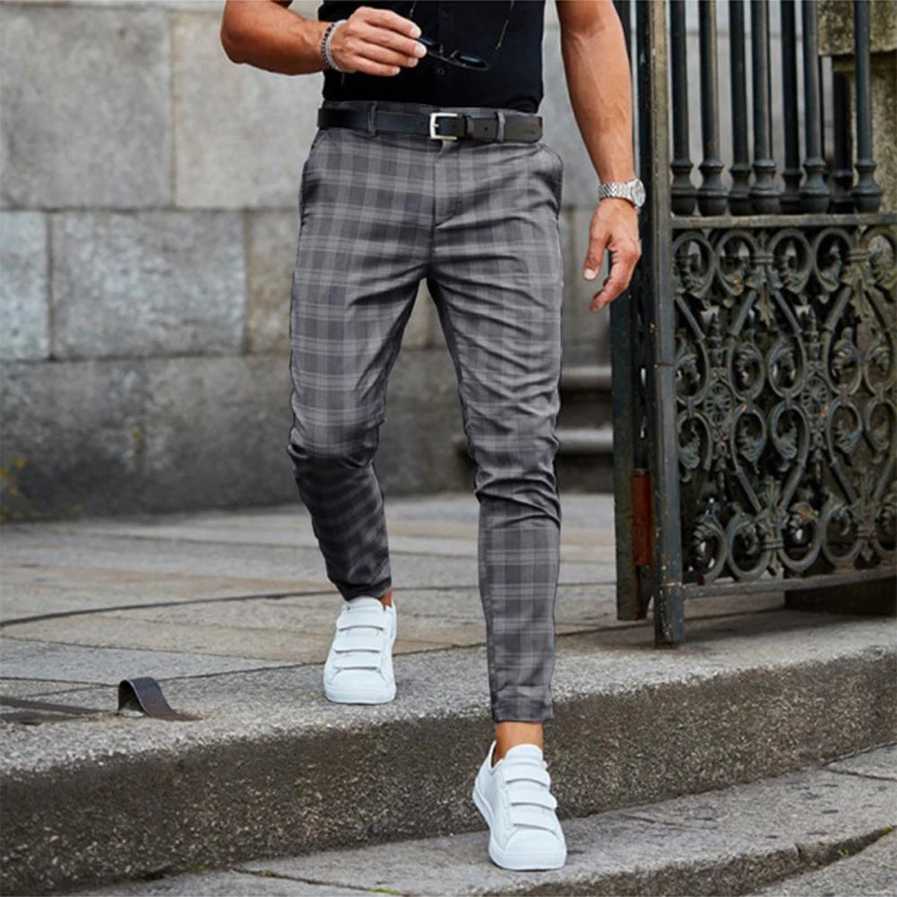 Pantalones A Cuadros Elegante De Pitillo Para Hombre Moda Largo De Media  Cintura