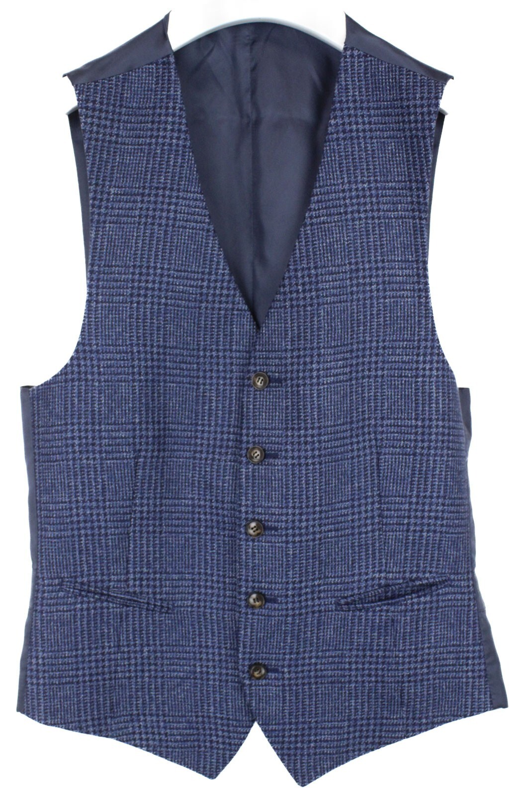 Suitsupply Chaleco Ferrara Para Hombre UK 36 De Lana Lino A Cuadros Botón Azul