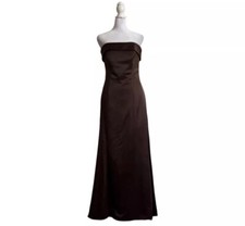 Alfred Sung Brown Satin Feel Strapless Bridesmaid Prom Party Dress Luxe US 0