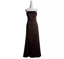 Alfred Sung Brown Satin Feel Strapless Bridesmaid Prom Party Dress Luxe US 0