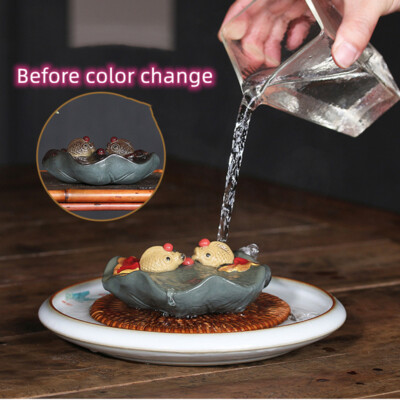 Color Change Tea Pet Creative Home Decoration Resin Golden Fish Zisha Lotus Leaf