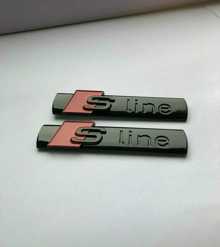 2x Audi S-Line emblema negro brillo logotipo guardabarros lado S Line inscripción Sline - Imagen 6 de 10