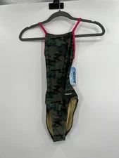 Sporti Lycra Camouflage Green & Pink One-Piece Swimsuit 28 NWT