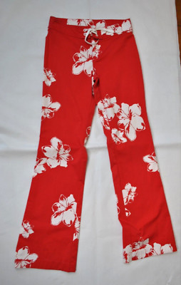 Vintage MEXX Floral Red Cotton Blend Stretch Bootcut Stylish Trousers Size 6