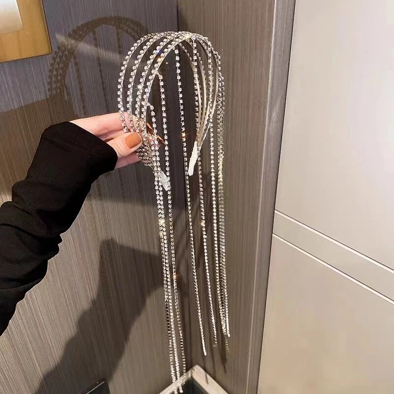 Diadema de aleación de borla larga diamantes de imitación diadema estilo real accesorios para el cabello Foto 3 de 4