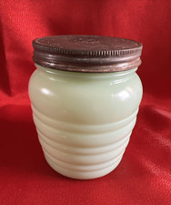 Jadeite 4  Grease Jar Anchor Hocking Glass Fire King Vintage Metal Lid