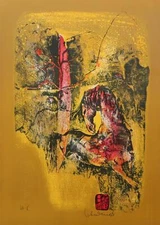 Lebadang (aka Hoi), Untitled - Red Stallion and Tree, Lithograph with Intaglio E