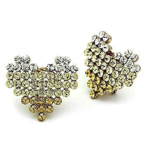 Heart Stud Earrings Gold-Plated Brass with Top Grade Simulated Crystal in Multi