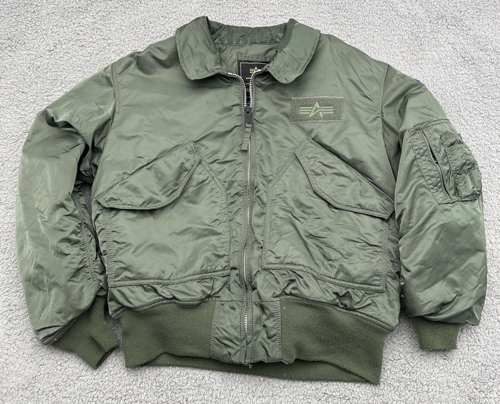 Vtg 90s Alpha Industries Jacket Flyers CWU-45/P[N] Mens L Green Bomber Jacket