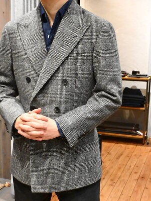 Houndstooth Men's Suit Peak Lapel 2Pcs Double Breasted Business