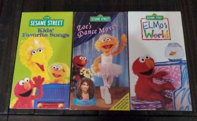 3 SESAME STREET VHS Tapes Kid's Favorite Songs, Elmo's World