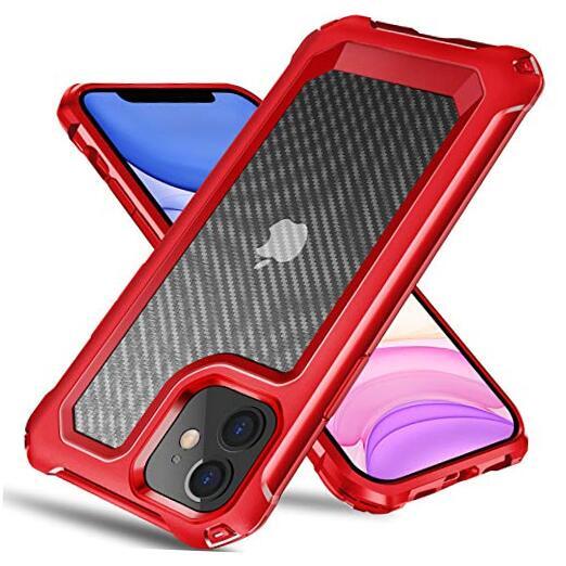 iPhone 11 Case, [Military Grade Shockproof] [Hard Carbon Fiber Back] [Soft Red