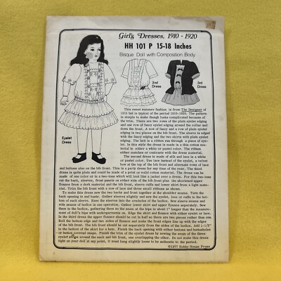 Hobby House Press Girl's Dresses 1910/1920 Pattern HH 101 P for  15''-18'' dolls