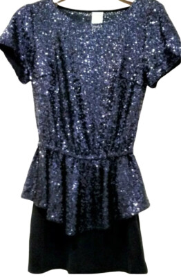 Ali-Ro Sequined Cocktail Dress 4 Cap Sleeve Peplum Skirt Top 2Pc Blue Black  New | eBay