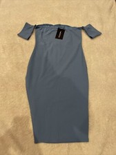 Pretty Little Thing Split Midi Dress Size Us 14 Blue Off the Shoulder