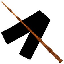 16" Hand Carved Mahogany Wood Elder Magic Wand Wizard Witch Wicca w/ Velvet Bag