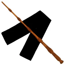 16" Hand Carved Mahogany Wood Elder Magic Wand Wizard Witch Wicca w/ Velvet Bag