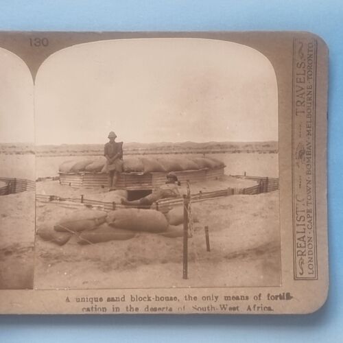 Karta stereofoniczna z I wojny światowej pocztówka fotograficzna 3D c1916 Namibia RPA wojska alianckie Iron Dugout - Zdjęcie 1 z 2