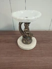 Vtg Whimsical Cherub On Fish With Marble Base From Italy & Milk Glass Bowl 7"