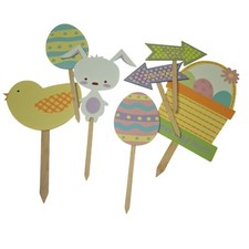 Easter Egg Hunt Yard Stake Sign Set Bunny Trail Decor Basket Wooden