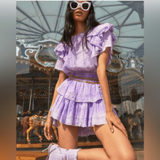 LoveShackFancy Natasha Ruffled Sleeve Tie Dye Mini Dress Small