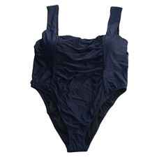 J. Crew Women's Ruched Square Neck One Piece Swimsuit Size 24 Navy Blue